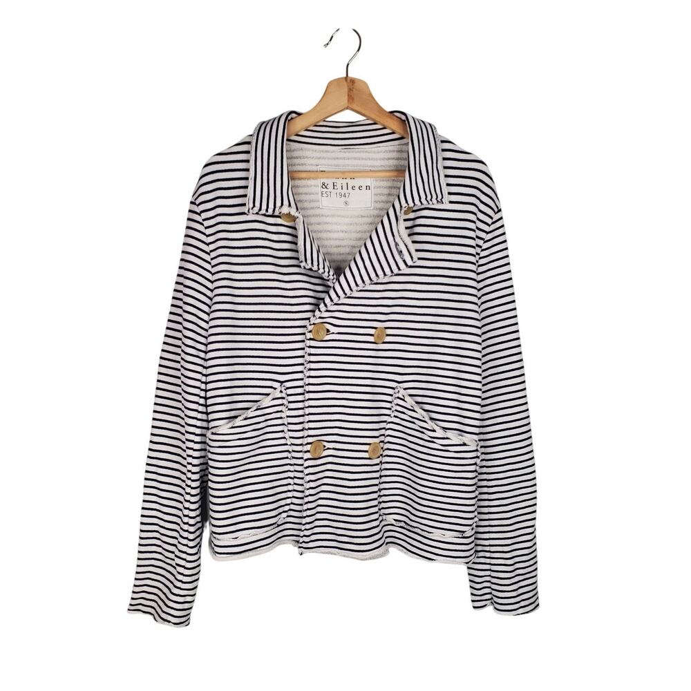 Frank & Eileen Mini Belfast Crop Peacoat Navy French Stripe Cotton Size Small - Picture 4 of 11